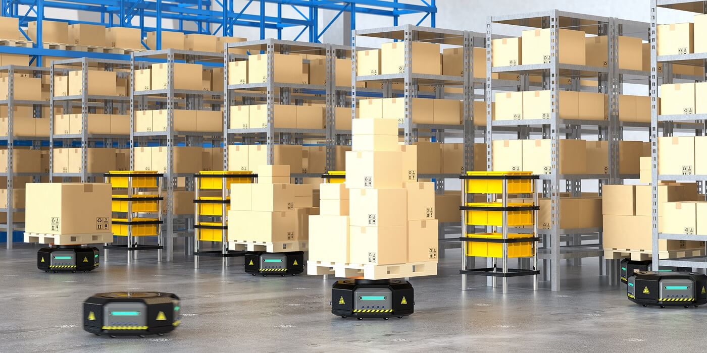 AGV using floor barcodes for navigation in a large warehouse